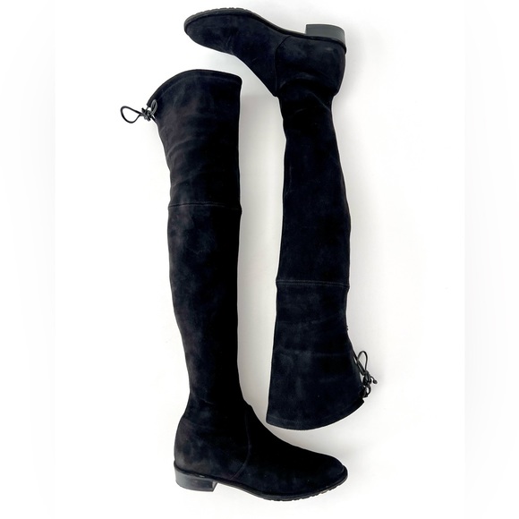 STUART WEITZMAN || Black Leather Suede Tall Over the Knee Lowland Boots Size 7 - Picture 4 of 15